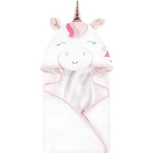 Hudson Baby Unisex Baby Cotton Animal Face Hooded Towel, Rose Unicorn, One Size