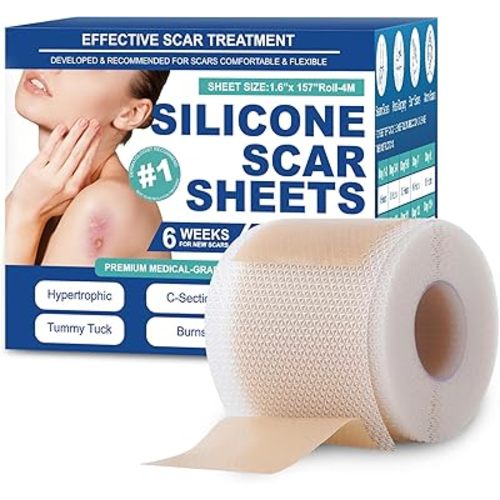 Silicone Scar Sheets, Silicone Scar Tape(1.6"x 158" Roll-4 meters), Silicone Scar Sheets for Surgical Scars, Scar Tape for Surgical, C-Section, Burn, Hypertrophic & Keloid Scars