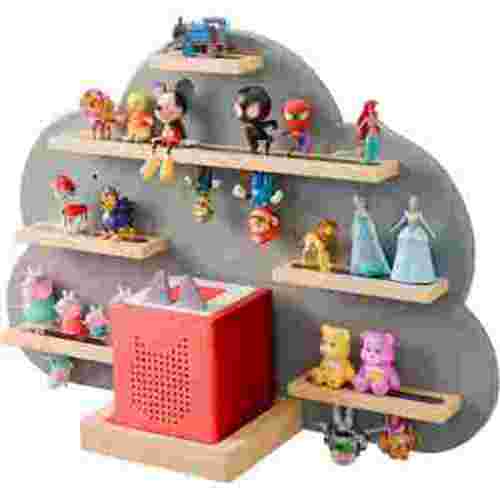 Cloud Tonie Shelf for Toniebox Storage - Unique Floating Magnetic Wall Shelf for 16-26 Tonie Figures, Grey Beech Wood Display Tonie Shelf for Children Kids, Nursery Room