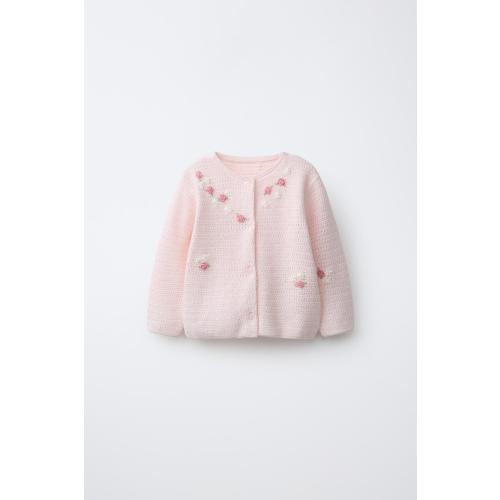 FLORAL EMBROIDERY KNIT CARDIGAN - Light pink | ZARA United States