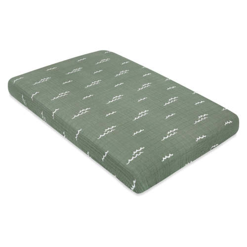 Mini Crib Sheet In GOTS Certified Organic Muslin Cotton - Ocean Waves