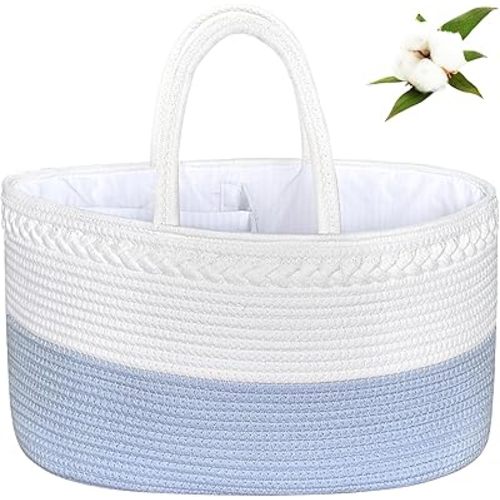 ABenkle X-Large Diaper Caddy Organizer - Cotton Rope Nursery Storage Basket for Baby Essentials, Boys & Girls Shower Gift, Changing Table Organizer