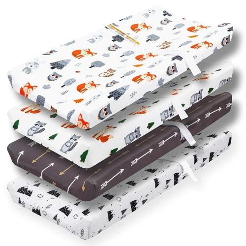4 Pack Changing Pad Covers Woodland Forest Animals Wood Neutral Unisex Fitted Baby Changing Pad Cover Set for Baby Boys or Girls