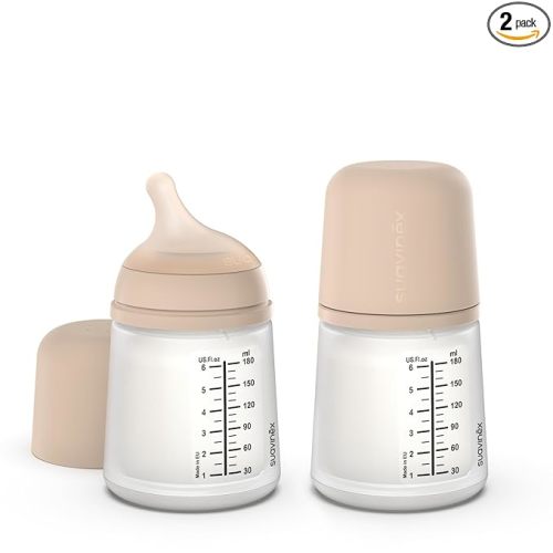 Suavinex Zero Zero Anti Colic Baby Bottle, No 1 Spanish Baby Bottle Brand, Minimizes Bottle Rejection & Nipple Confusion, Perfect for Combo Feeding, 2pk, 6oz/180mL, Light Tone, Adaptable Flow Nipple