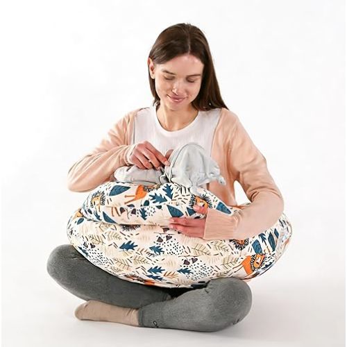 Nursing Pillow for Breastfeeding,Ergonomic Baby Feeding Pillows with Removable Washable Cotton Slipcover, Adjustable Waist Strap,Plus Size,More Support for Mom and Baby(Lion)