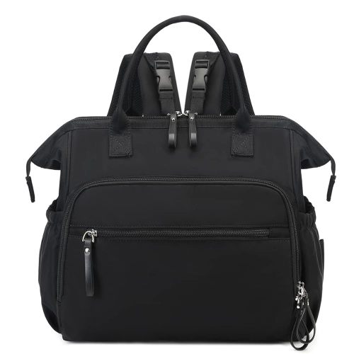 Convertible Diaper Bag Tote, Wide Open Top 14 Pockets Nappy Backpack with Stroller Buckle, Water-resistant (Black)
