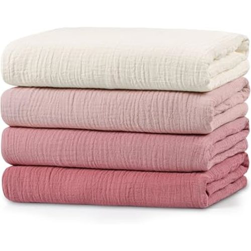 Muslin Swaddle Blankets for Newborn, 4 Pack Breathable Soft Receiving Blanket, Large 38 x 40 inches Swaddle Wrap Burping Clothes, Essentials Infant Shower Items, Toddler Gift (Sweet Pink)