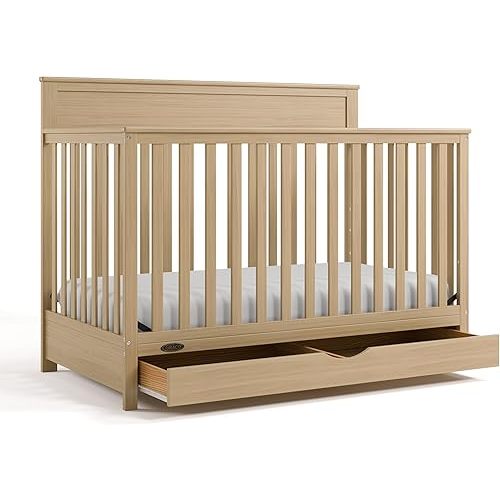 Graco Shiloh 5-in-1 Convertible Crib with Drawer – GREENGUARD Gold Certified Baby Crib Crafted from Wood, Converts to Toddler Bed, Daybed, and Full-Size Bed, Driftwood