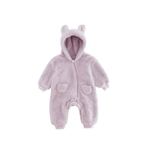 Fuzzy Bear Baby Rompers Warm Fleece Outwear Jumpsuits