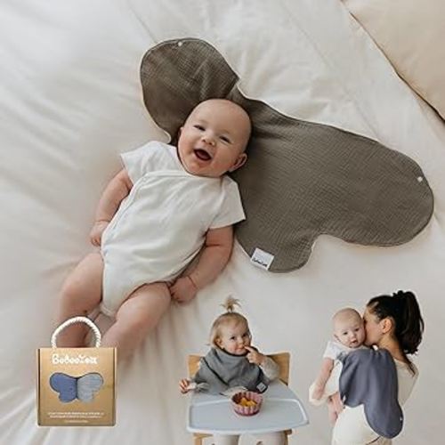 Bebeezoo 2-in-1 Burp Cloth to Bib, Water-Resistant XL Cotton Muslin 3-Layer, 26”x12”, Soft & Absorbent (Pack of 2, Herb & Cotton/Blue & Stone)