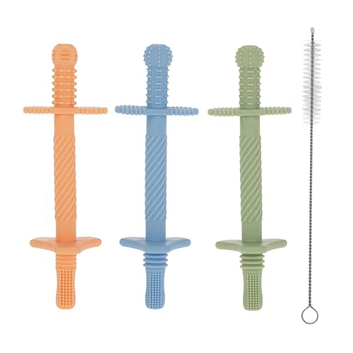 Nuby Sensory Silicone Tube Teethers - (3 Pack) Textured Infant and Baby Teether Toys - 3+ Months - Orange, Blue, and Green