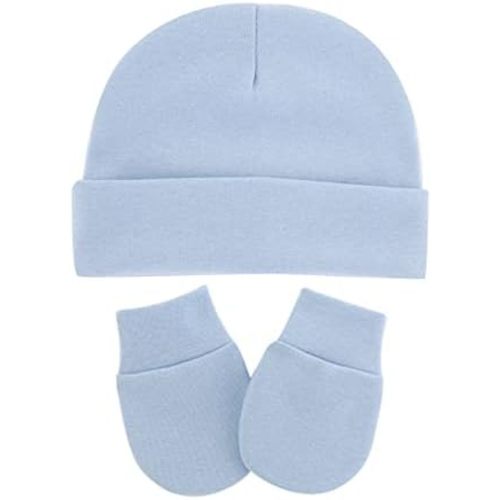 UTTPLL Baby Hats Mittens Set Unisex Newborn Beanie Cap No Scratch Cotton Gloves Toddler Boy Girl Hospital Hat 0-6 Months