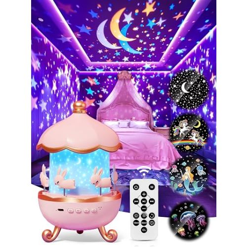 PIKOY Carousel Night Light for Kids,15 Sounds&15 Films Star Projector,Gifts