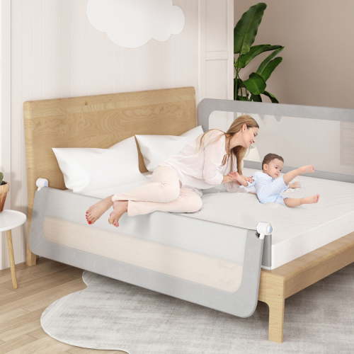 ZFITEI Toddler Safety Bed Rail, 71" x 22", Adjustable Height, Iron, Kids, Gray