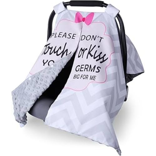 Metplus 2 in 1 Baby Car Seat Cover, Car Seat Canopy for Babies, Mom Nursing Cover, Minky Baby Carrier Covers, Newborn Boy Girl Shower Gift, Peekaboo Opening & No Touch Sign, Grey Stripes
