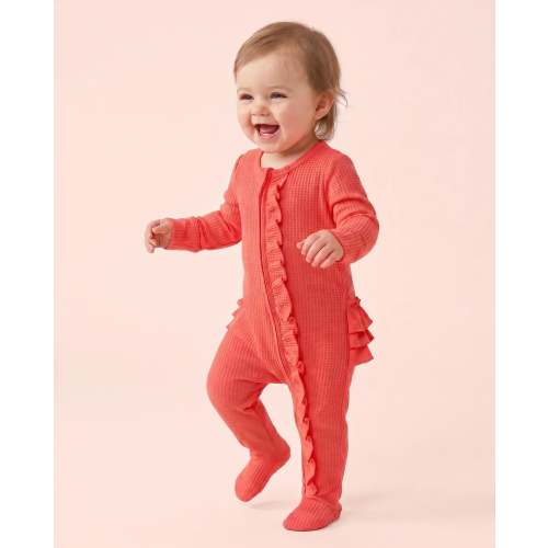 Waffle Zipper Ruffle Footie