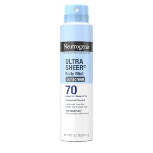 Neutrogena Ultra Sheer Sunscreen Spray, SPF 70, 5oz: Face & Whole Body Protection, Noncomedogenic, Oil & Oxybenzone-Free