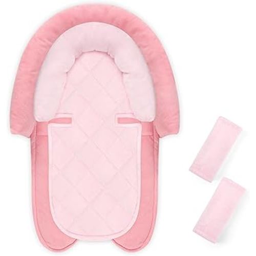 Pea Pod Baby Car Seat Head Body Support & Strap Covers, 2 in 1 Infant Car Seat Insert, Reversible Soft Breathable Newborn Cushion Pads for Preemie, Perfect for Baby Carseats, Strollers, Swings (Pink)