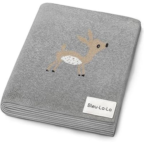 Knit Baby Swaddle Blanket - 100% Cotton Soft Cozy Receiving Swaddling Crib Stroller Quilt Blanket for Shower Gift Registry for Newborns, Infants, Toddlers, Unisex (Deer - Grey)