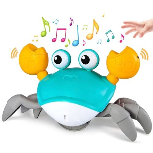 JATOTVE Baby Toys Crawling Crab Tummy Time Toy, Dancing Moving Walking Escape Cute Crab Learning Crawl Boy/Girl Gift, Interactive Development Sensory Toy for Infants Babies Toddlers Kids (Blue)