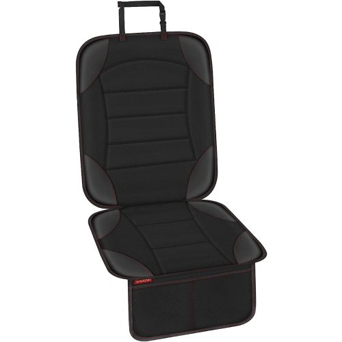 Sinvitron Car Seat Protector for Child Car Seat - Waterproof Non-Slip Leather Mat with 2 Mesh Pockets, Universal Seat Cover for Baby, Pets & Vehicles (1-Pack, Black)