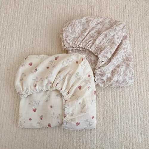 Girls Boys Crib Sheets Muslin Cotton 2 Pack, Forest & Rabbit Print