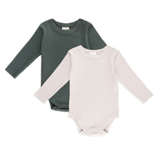 Bilbi 2 Pack Bodysuit Long Sleeve Rib Organic Forest / Dove