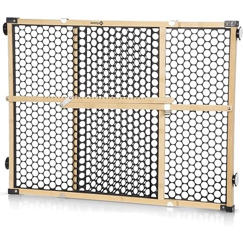 Safety 1st Bamboo Baby Gate for Doorways, No Drill Gate with Door, Dog Gates, Fits 28"-42", 24" High, Bamboo and Black