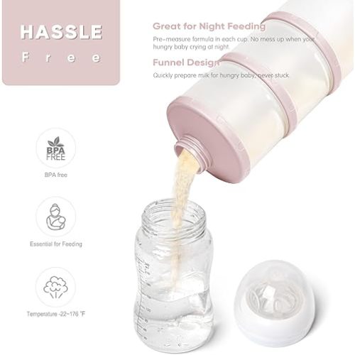 Termichy Stackable Formula Dispenser Portable Milk Powder Container, 2 Pack, Light Pink
