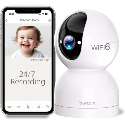 Rraycom 2K Pan/Tilt Baby Monitor, 4MP QHD, Motion Detection, Two-Way Talk, Color Night Vision, WiFi 6, Works with Alexa