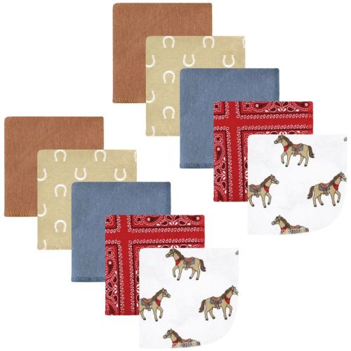 Hudson Baby Infant Boy Cotton Poly Flannel Washcloths, Cowboy 10 Pack, One Size