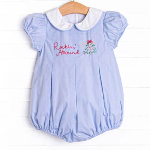 Rockin' Around Embroidered Bubble, Blue Gingham – Stitchy Fish