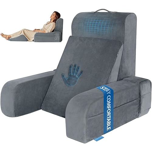 Kayfia Reading Pillow, Gel Memory Foam Back Rest Pillow, 19", Gray