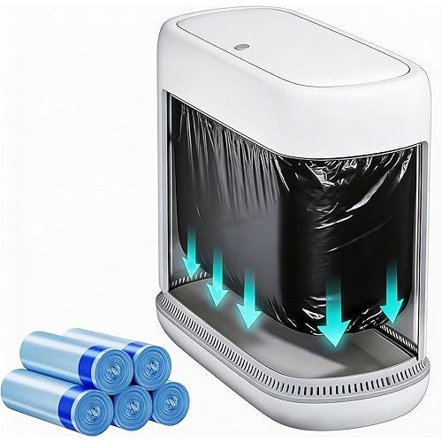 2.3 Gallon Slim Small Bathroom Trash Can with Lid, White Dog Proof Garbage Can with Air-Press Bag Expander & Removable Bucket, Narrow Bathroom Waste Basket for Bedroom, Office, Dorm