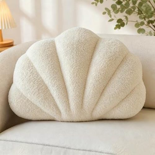 CANGHI Shell Pillow Seashell Decorative Pillow Cream Beachy Coastal Shell Shaped Throw Pillows 13x10 Inch Soft Ocean Beach Sea Shell Plush Pillows Cushion for Bed Couch Living Sofa Room Decor