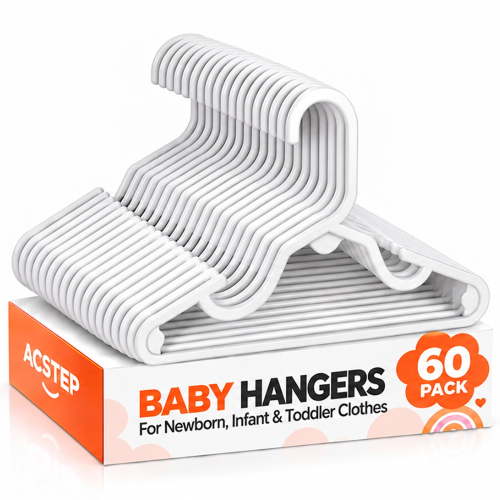 ACSTEP Baby Hangers, 60 Pack, 11 inch Kids Plastic Clothes