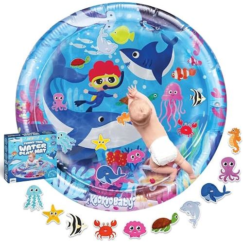 KookoBaby Tummy Time Water Mat for Babies, XL Whale - Inflatable Baby Water Play Mat with Sensory Toys - Leak-Proof BPA-Free Newborn Playmat, Visual Stimulation Ocean Activity Gym for Infants