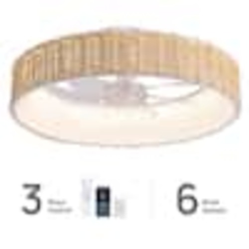 WDETR 20 in. Indoor White Boho Flush Mount Rattan Ceiling Fan with Light and Remote, Dimmable Low Profile Ceiling Fan SPM-1028-01