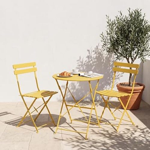Bistro Table & Chairs Set of 2, Folding Outdoor Patio Furniture