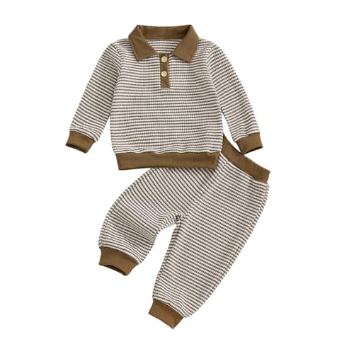 VISGOGO Baby Boy Clothes Toddler Fall Winter Outfit Sweater Toddler Boy Striped Clothes 6 12 18 Months 2 3T 4T Pant Set