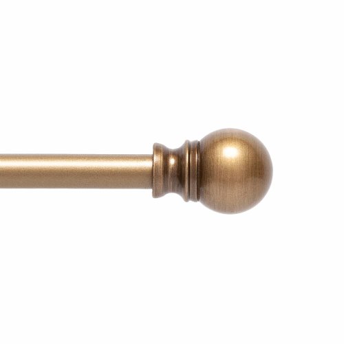 Kenney Davenport 48-in to 86-in Brushed Brass Steel Single Curtain Rod with Finials