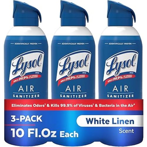 Lysol Air Sanitizer Spray with Odor Eliminator for Home & Office, Sanitizing Spray, Air Freshener Alternative, White Linen Scent, 10 oz (Pack of 3)