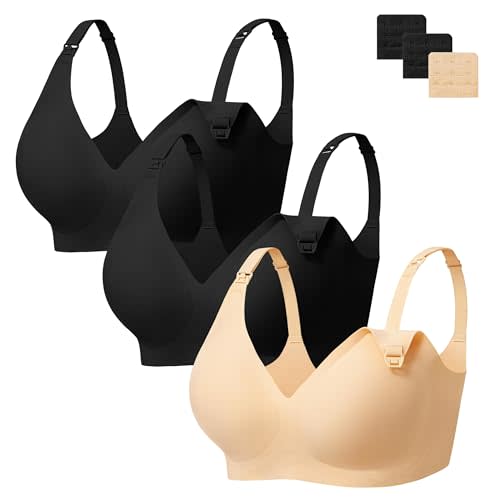 Angelhood 3 Pack Nursing Bras for Breastfeeding Seamless Pregnancy Maternity Bra Wireless Sleep Bralette with Extenders
