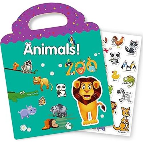 Reusable Sticker Book for Kids, Animal Stickers Educational Learning Toys Travel Stickers Activity Books for Toddler Girls Boys Age 3+ Birthday Gifts