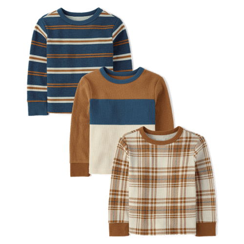 Baby And Toddler Boys Colorblock Thermal Top 3-Pack - Blue