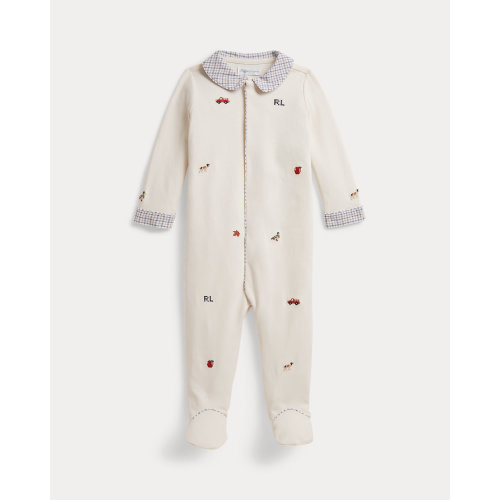 Embroidered Cotton Footed Coverall