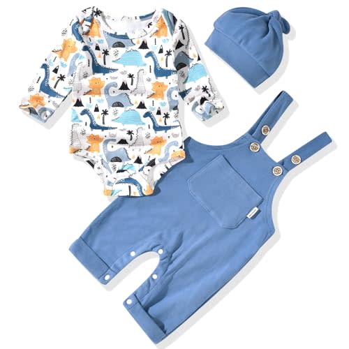 Unutiylo Baby Boy Outfits Long Sleeve Romper Suspenders Overall Pants Set Fall Winter Clothes With Hat