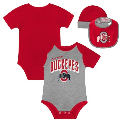 Ohio State Buckeyes  Newborn & Infant Dynamic Duo Bodysuit, Bib & Cuffed Knit Hat Set