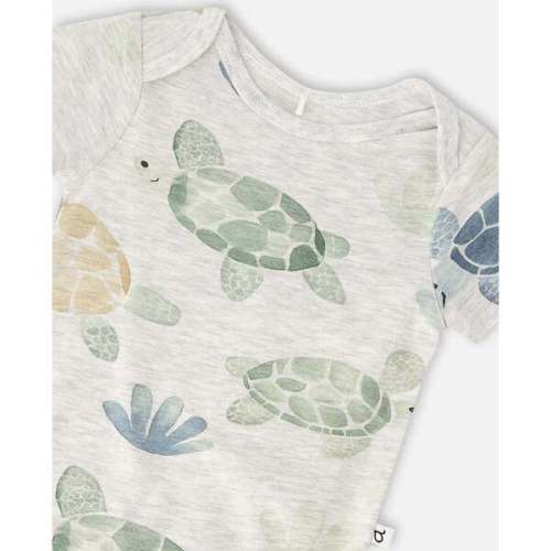 Evolutive Organic Cotton Jersey Onesie, Grey Mix Turtle Print - Deux par Deux | Maisonette