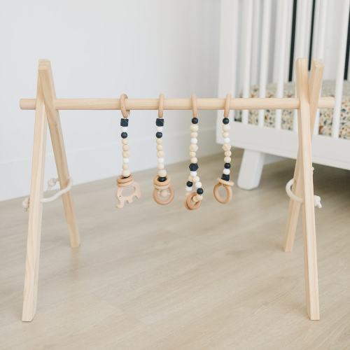 (1) Wooden Baby Gym + Black Toys | Ships in 1-3 Days – Poppyseed Play
